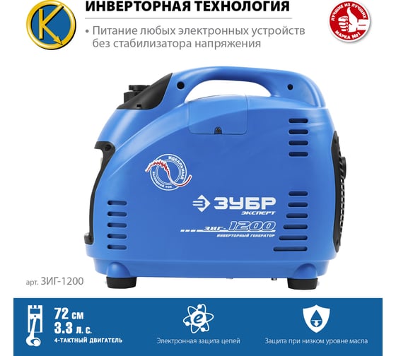 Инверторный генератор ЗУБР Профессионал 1200 Вт ЗИГ-1200
