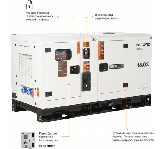 Дизельный генератор DAEWOO с водяной системой охлаждения DDW 22 SSE-3
