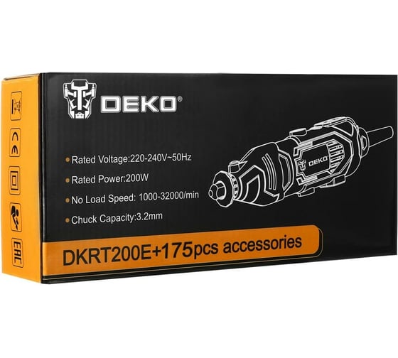 Электрический гравер с регулировкой скорости DEKO DKRT200E + набор аксессуаров 175 шт. 063-1416