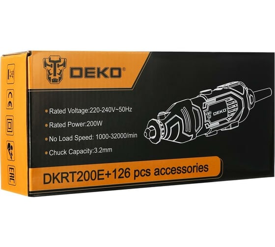 Электрический гравер DEKO с регулировкой скорости 200Вт DKRT200E + набор аксессуаров 126 штук 063-1415