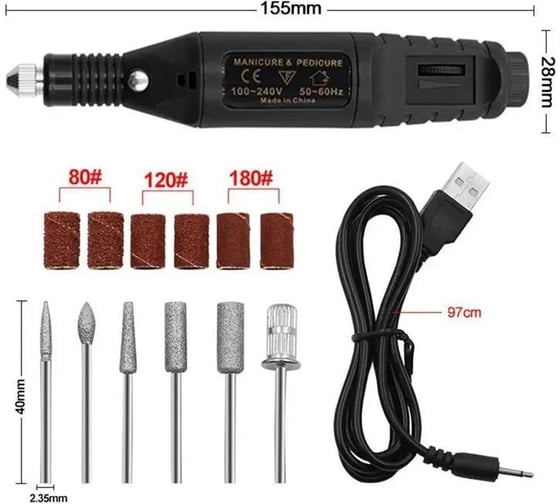 Мини гравер электрический Vitatools USB, гравировальная машинка 12 насадок graver-usb-dark-blue