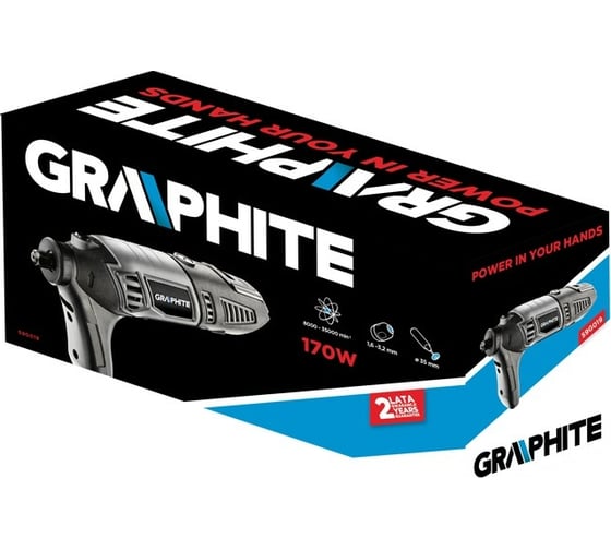 Прямая шлифовальная машина GRAPHITE (гравер) 170Вт, 190 насадок, кейс 59G019