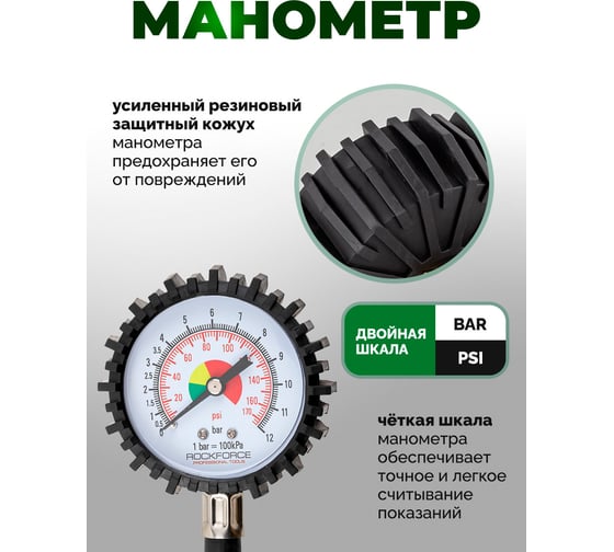 Индикатор для проверки давления в шинах  Rockforce 0-12 bar RF-SDG-18(57065)