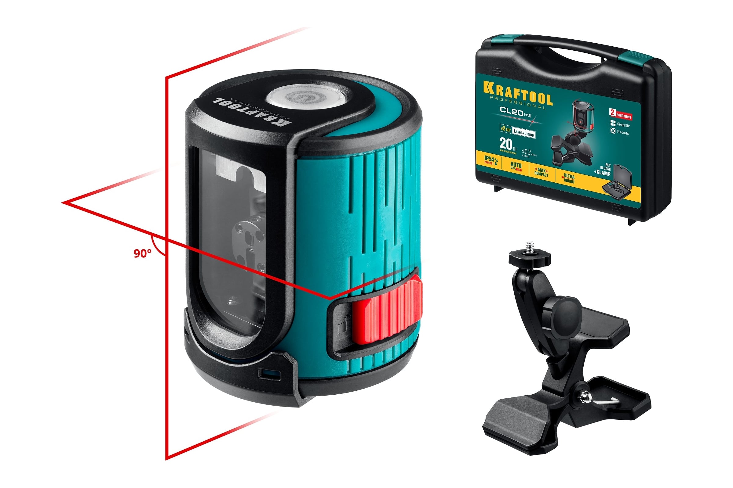 Лазерный нивелир KRAFTOOL CL 20 5 20 м, IP54, точность +/-0,2 мм/м