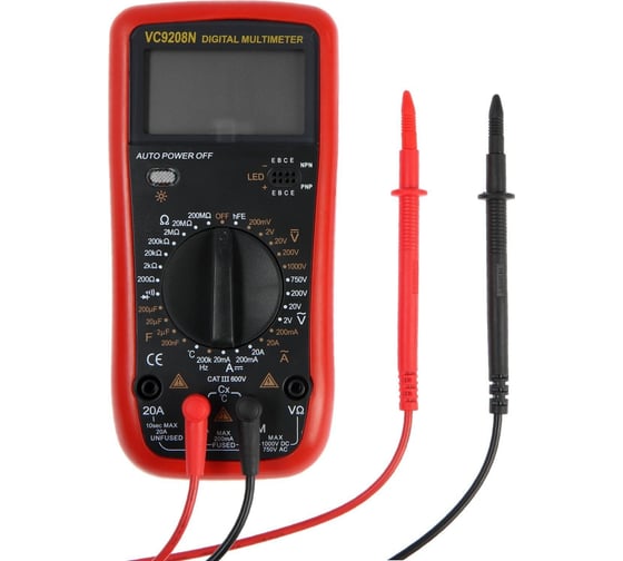 Мультиметр ТУНДРА VC9208N, ACV/DCV, ACA/DCA, 200-200MΩ, 200nF-200mF, -20-1000C, 200 kHz 2768107
