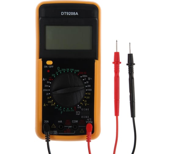 Мультиметр ТУНДРА DT-9208А, ACV/DCV, ACA/DCA, 200-200MΩ, 20nF-200mF, 40-400 C, 200 kHz 1550213