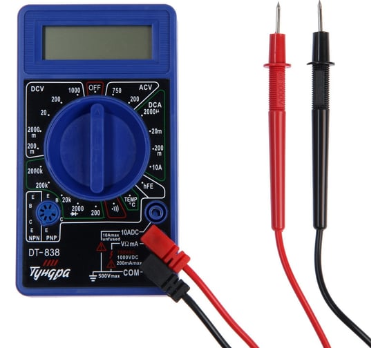 Мультиметр ТУНДРА DT-838, ACV/DCV, DCA, 200-2МΩ, прозвон 1026051