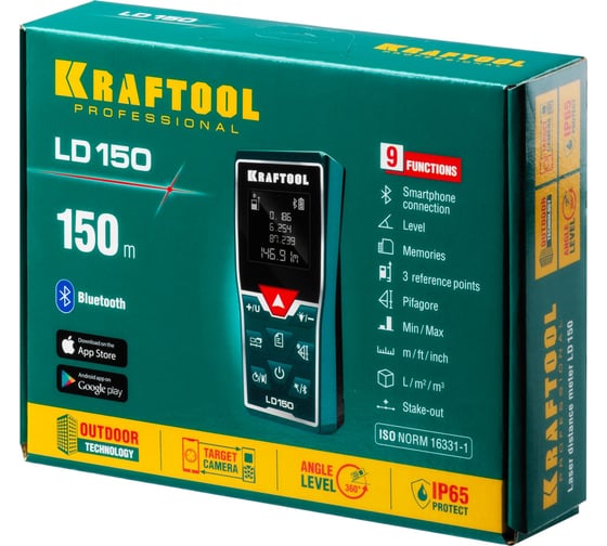 Лазерный дальномер KRAFTOOL LD-150 дальность 5см - 150м, точность 1.5 мм 34767
