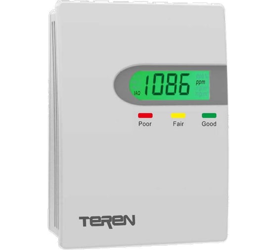 Комнатный датчик Teren vос, выход rs485/modbus,, жк-дисплей с подсветкой g/y/r IAQW802 1