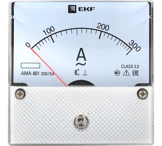 Амперметр EKF AMA-801 аналоговый на панель 80х80 круглый вырез 300А трансф. подкл. ama-801-300