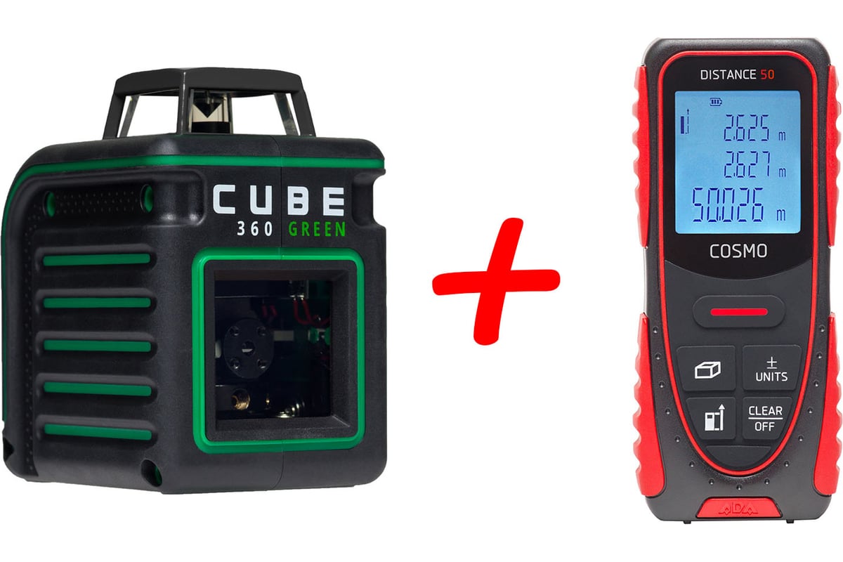 Лазерный уровень ADA CUBE 360 GREEN Basic Edition + Дальномер лазерный ...