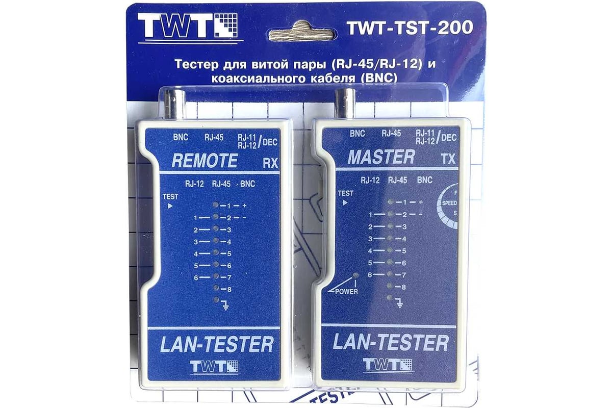 Тестер для витой пары TWT RJ-45 телефонного RJ-12 RJ-11 коаксиального  кабеля BNC TST-200 TWT-TST-200