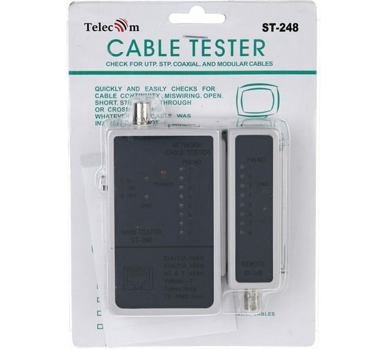 LAN тестер Telecom для RJ-11, RJ-12, RJ-45, BNC ST-248