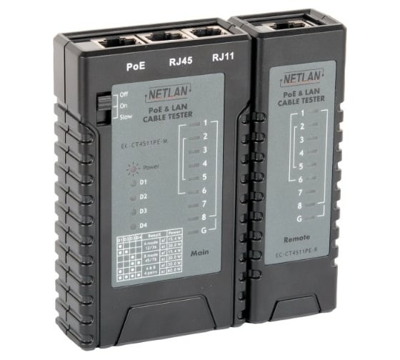 Кабельный тестер NETLAN RJ45, RJ12, RJ11, PoE EC-CT4511PE