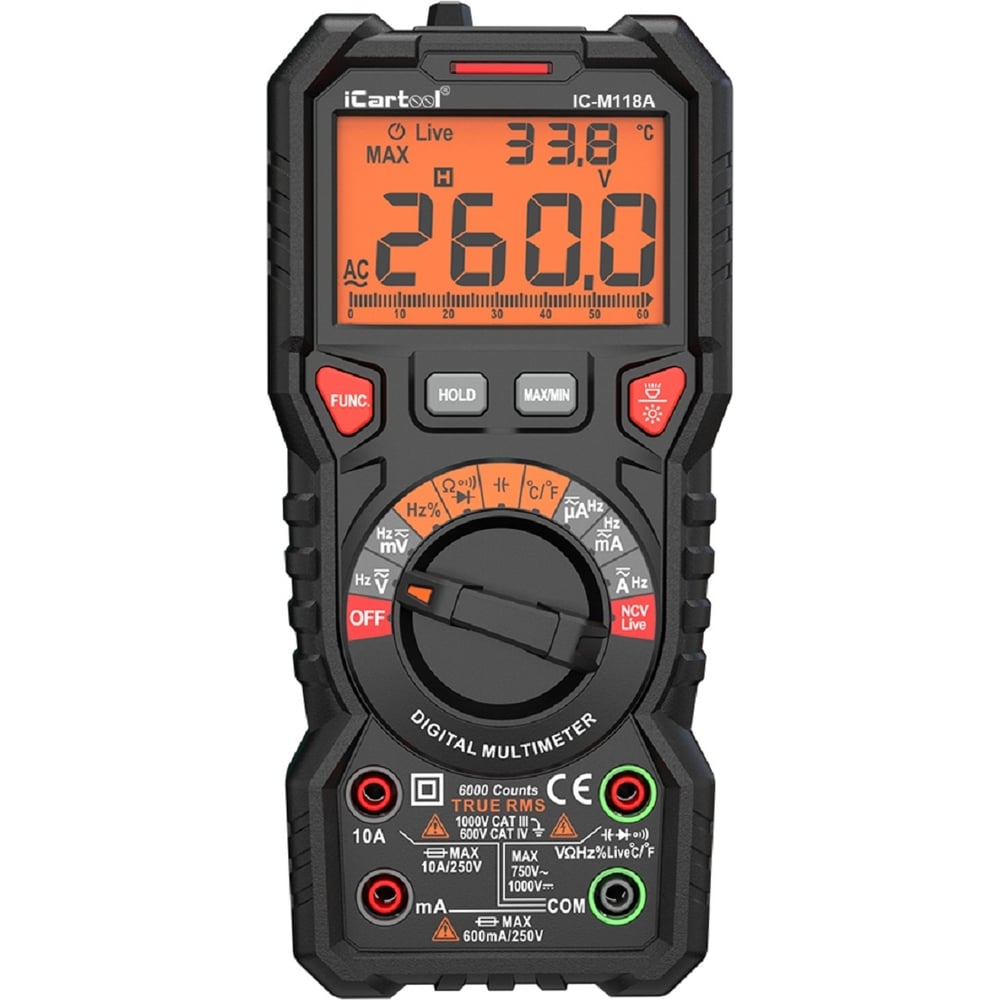 Цифровой мультиметр iCartool (CATIII 1000V, СATIV 600V, TrueRMS, AC/DC )  IC-M118A - выгодная цена, отзывы, характеристики, 1 видео, фото - купить в  Москве и РФ
