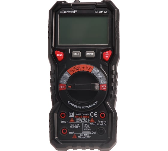 Цифровой мультиметр iCartool CATIII 1000V, СATIV 600V, TrueRMS, AC/DC IC-M118A