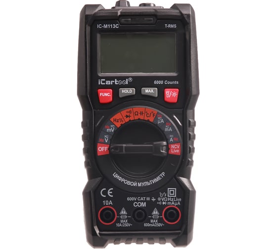 Цифровой мультиметр iCartool CAT III 600 V, TrueRMS, AC/DC IC-M113C