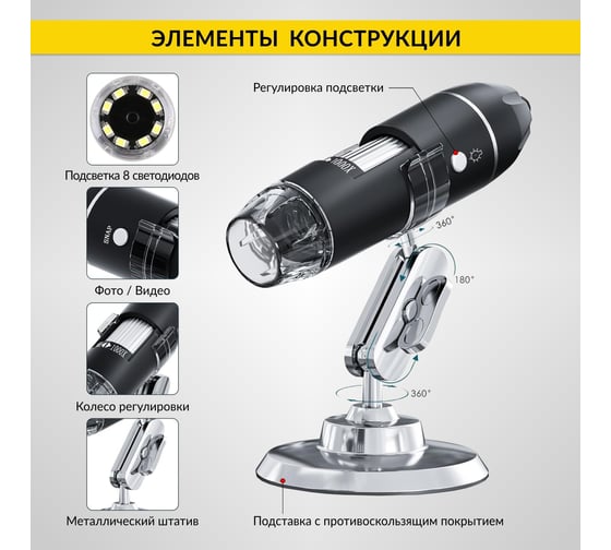 Цифровой микроскоп iCarTool USB/Micro-USB/Type-C, 2Мп, 1000X, 1920x1080, 1.5м IC-V317