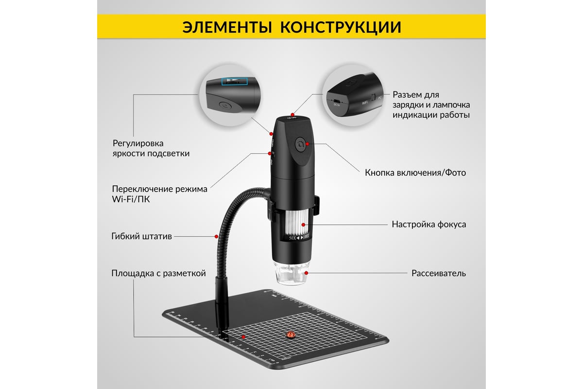 Микроскоп iCarTool WIFI/USB, 2Мп, 1000X, 1920x1080 IC-V316 - выгодная цена,  отзывы, характеристики, 1 видео, фото - купить в Москве и РФ