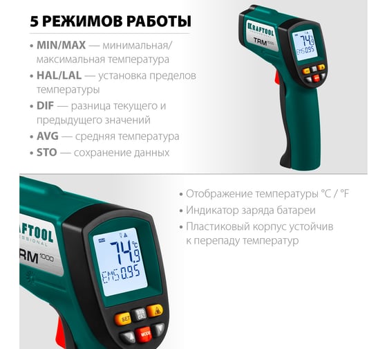 Инфракрасный пирометр KRAFTOOL Professional TRM-1000 -50С +950С 45703-950