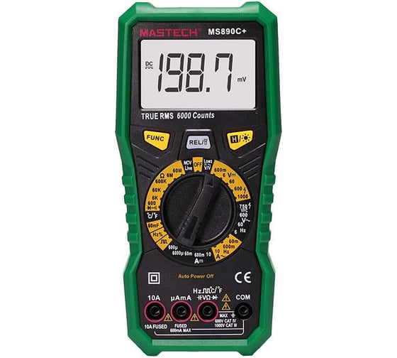 Мультиметр цифровой Mastech MS890C+ 1000V 20A True RMS(измер.ёмкость,частота ,температ,NCV)+фонарь,разрядность 6000 00-00013950