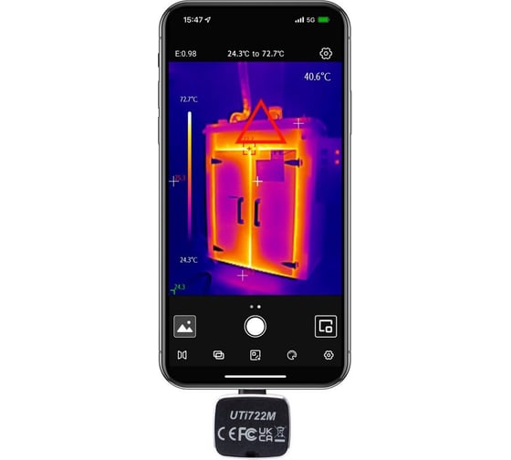 Тепловизор для смартфона UNI-T UTi722M 256х192, -20C, 450 C, 25 Гц, подключение к моб, устройствам USB-C, ручной фокус 162463