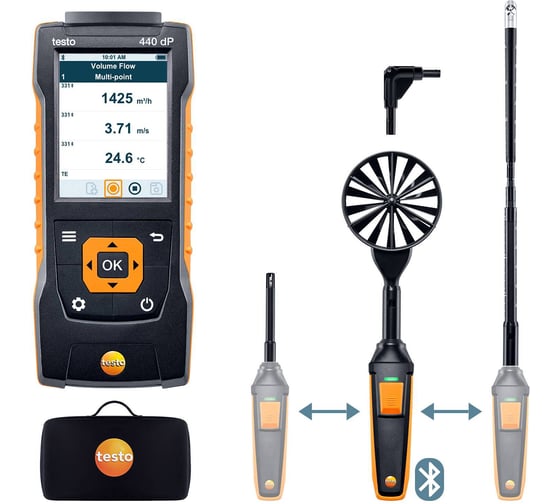 Комплект для вентиляции Testo 440 dP с Bluetooth крыльчаткой, зондом-крыльчаткой 0563 4410