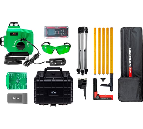 Лазерный уровень ADA TopLiner 3-360 GREEN EXPERT EDITION ( TopLiner 3-360 GREEN + Silver PLUS + Tripod + COSMO 50) А00750