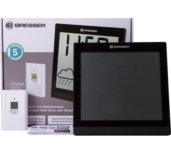 Метеостанция (настенные часы) Bresser TemeoTrend JC LCD с радиоуправлением, черная 73267