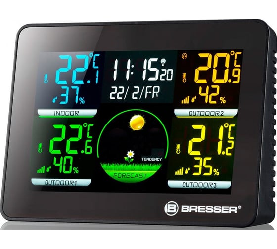 Метеостанция Bresser Thermo Hygro Quadro NLX с тремя датчиками 75319