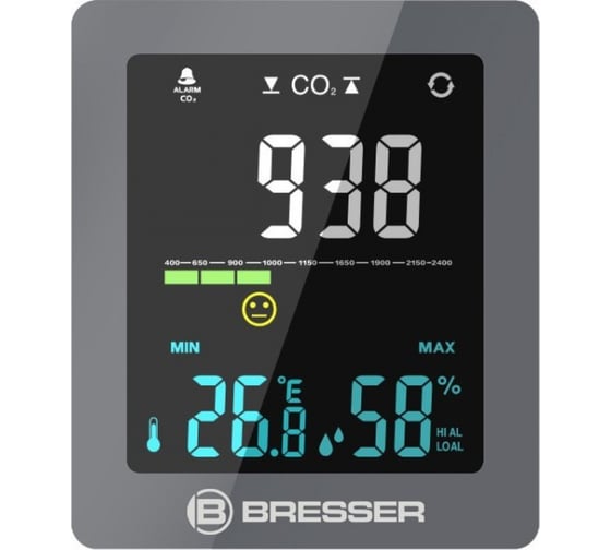 Гигрометр Bresser Air Quality Smile с датчиком CO, серый 78439
