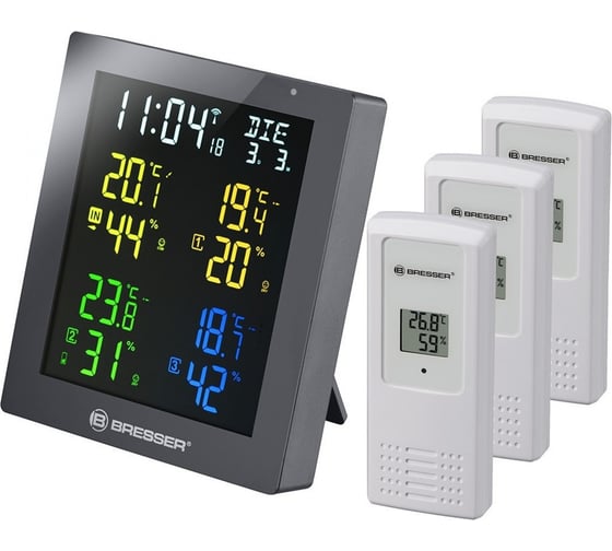 Гигрометр Bresser ClimaTemp Hygro Quadro с тремя датчиками, серый 77138
