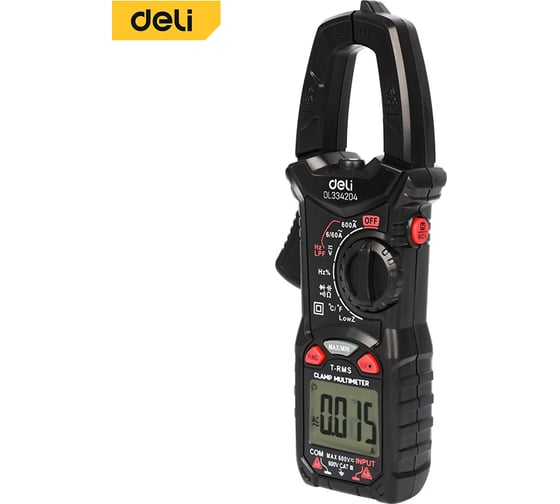 Токоизмерительные клещи цифровые DELI DL334204 (раскрытие клещей 25мм, CAT III 600В, 600А, 60 МОм) 170172