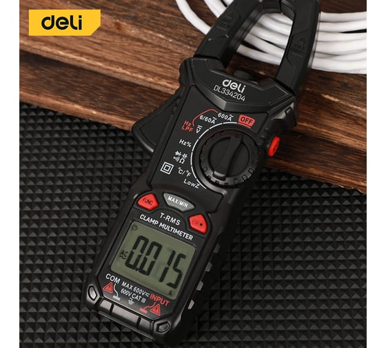 Токоизмерительные клещи цифровые DELI DL334204 (раскрытие клещей 25мм, CAT III 600В, 600А, 60 МОм) 170172