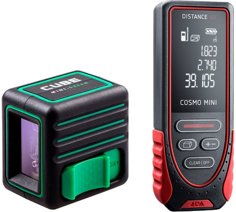 Комплект: лазерный уровень ADA CUBE MINI GREEN + лазерный дальномер ADA COSMO MINI 40 ADA А00627