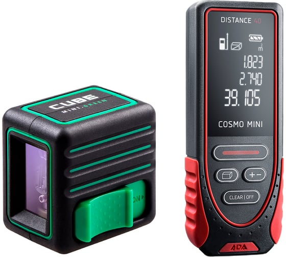 Комплект: лазерный уровень ADA CUBE MINI GREEN + лазерный дальномер ADA COSMO MINI 40 ADA А00627 1