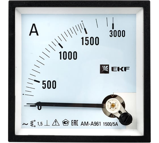 Аналоговый амперметр EKF AMA-961, на панель 96х96, квадратный, 1500 А, трансформатор. подключение ama-961-1500
