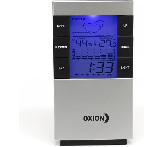 Комнатная настольная метеостанция с подсветкой OXION серая, арт. OTM379