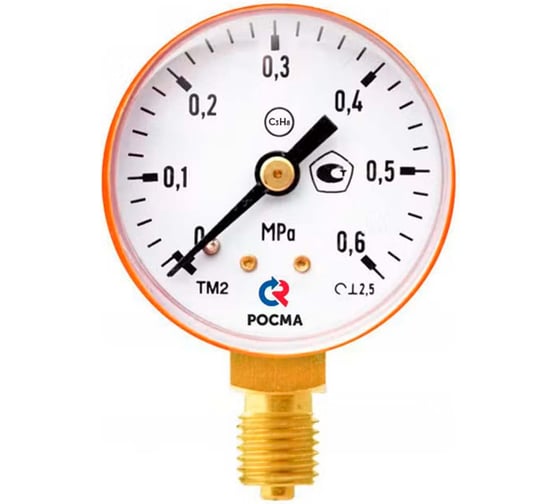 Сварочный манометр РОСМА ТМ-210Р.00 (0-0.6МПа) ДК50 М12х1.5 C3H8, класс точности 2.5 D070-01610 1