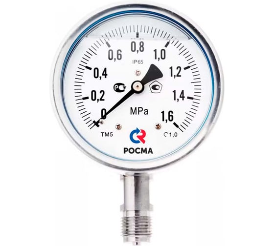 Коррозионностойкий манометр РОСМА ТМ-521Р.00 (0-1.6МПа) ДК100 G1/2, класс точности 1.0 D240-00678