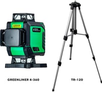 Комплект INSTRUMAX: лазерный уровень GREENLINER 4-360 + штатив телескопический с резьбой 1/4 (5/8) дюйма TR-120 IM0136_K