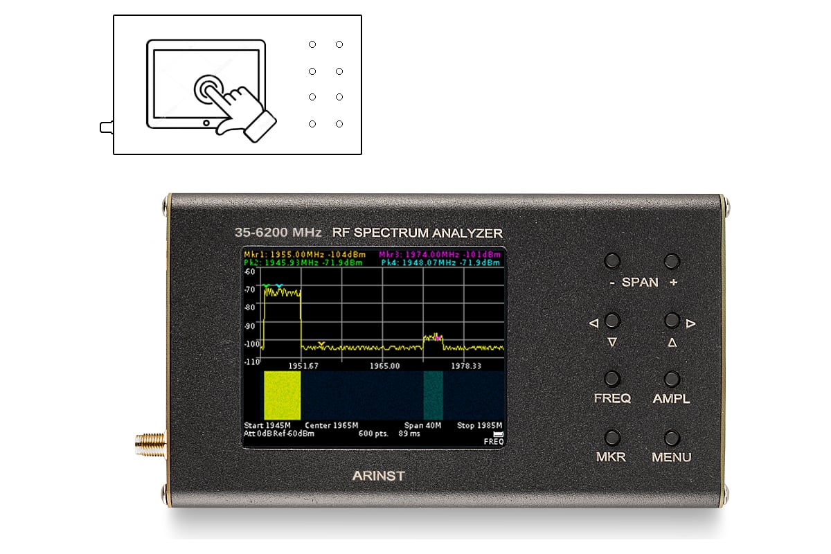 Экран прибора. Arinst SSA-TG r2. Анализатор спектра GSM сигнала. SDR Arinst. Arinst SSA TG r2 схема.