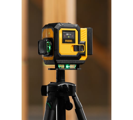 Лазерный уровень мультипризменный Denzel DLV-360-3T, 30 м, зеленый луч, Li-Ion 2,4 Aч, штатив 350805