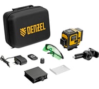 Лазерный уровень мультипризменный Denzel DLV-360-3C, 30 м, зеленый луч, Li-Ion 2,4 Aч, кейс 35080