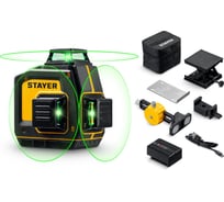 Зеленый лазерный нивелир STAYER SL-3D #2, 50м, точн. +/-0,5 мм/м, микролифт, держатель 34963-2