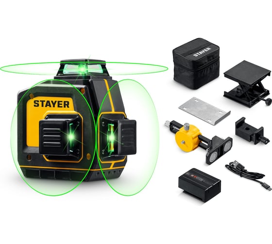 Зеленый лазерный нивелир STAYER SL-3D #2, 50м, точн. +/-0,5 мм/м, микролифт, держатель 34963-2