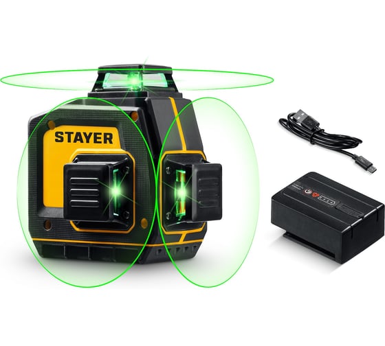Зеленый лазерный нивелир STAYER SL-3D, 50м, точн. +/-0,5 мм/м 34963