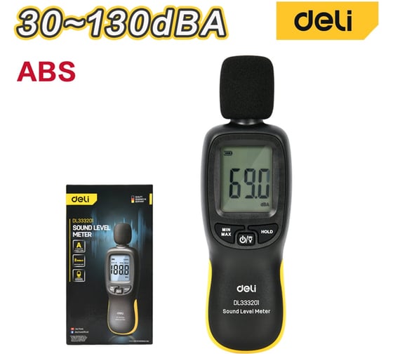 Измеритель уровня шума цифровой Deli (шумомер) 30-130 дБ DL333201 208228