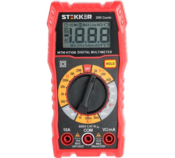 Мультиметр цифровой STEKKER MTM HT108 2000отсчетов, 2 батареи тип ААА 1,5В, 49993
