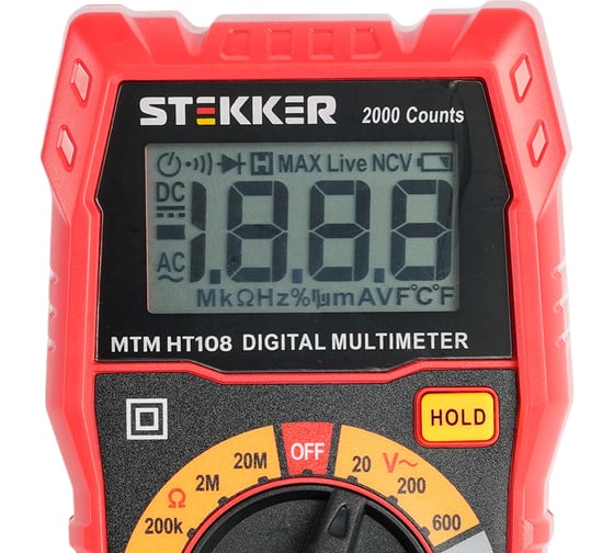 Мультиметр цифровой STEKKER MTM HT108 2000отсчетов, 2 батареи тип ААА 1,5В, 49993